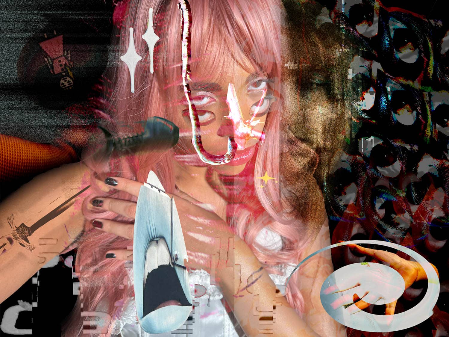 mix media (pinks HAir)